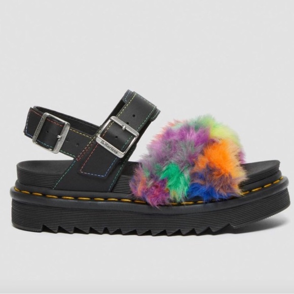 Dr. Martens VOSS II FLUFFY FAUX FUR STRAP SANDALS Size 8 US - Picture 3 of 6